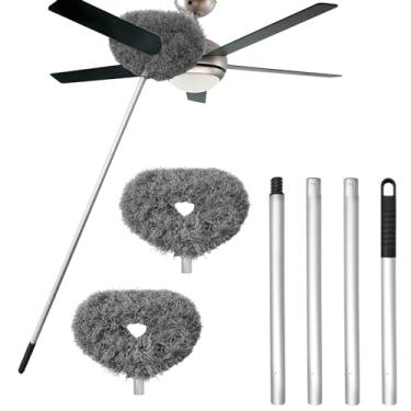 Imagem de Espanador de limpador de ventilador de teto, limpador de lâmina de ventilador de teto de microfibra reutilizável com cabo longo extensível removível de 33 a 122 cm para limpeza de estantes de livros,