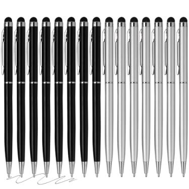 Imagem de FIRCRE Pacote com 15 canetas Stylus para telas sensíveis ao toque compatíveis com telefones tablets Kindle e canetas esferográficas de tinta preta - 2 em 1 canetas estilistas (prata e preta)