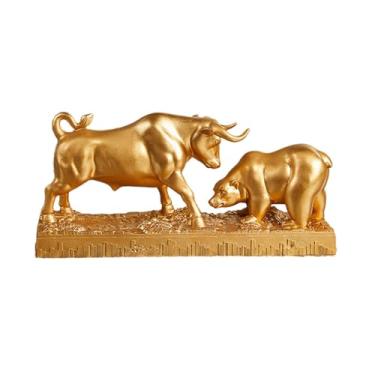 Imagem de Ｂｅｓｇａ Estatueta de Touro E Urso, Estátua, Decoração de Mesa, Coleção de Feng Shui, Pintada à Mão, 28 X 8 X 13,5 Cm, para Decorar a Casa E a, Versáti, Dourado, Tamanho real