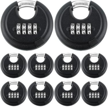 Imagem de Maitys Cadeado combinado de bloqueio de disco de código de 4 dígitos de aço inoxidável com manilha de aço endurecido para galpões unidade de armazenamento de armário portão de cerca de academia ao ar