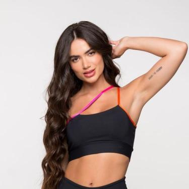 Imagem de Top Fitness Poliamida Ombro Só Laranja e Rosa Nova York - LOT FITNESS 