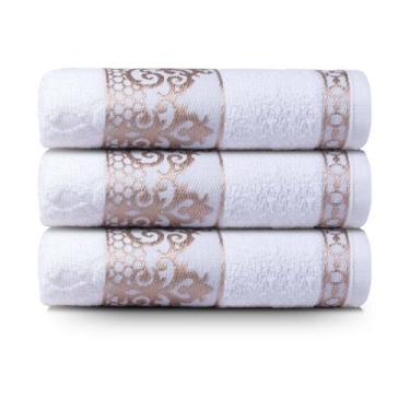 Imagem de Kit 3 Toalhas de Banho Jacquard Branca Hotel Spa Salão Grossa e Grande