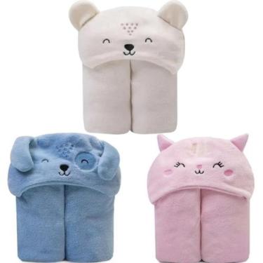 Imagem de Cobertor Manta Microfibra Bebe C/ Capuz Macio Bichos - Papi, Azul