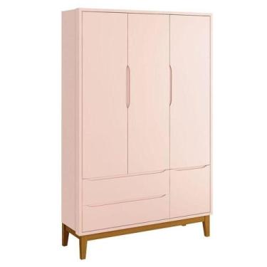 Imagem de Guarda Roupa Infantil New Classic 3 Portas Rosa Com Pés Madeira - Rell