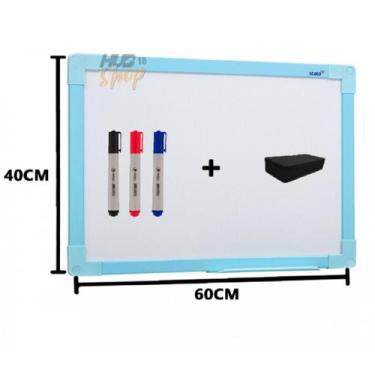 Imagem de Quadro Lousa Branco UV Soft Colors 60X40 Moldura Azul Stalo