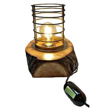 Imagem de Abajur Luminária Rústica De Mesa Bolacha de Madeira e Arame