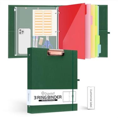 Imagem de Ospelelf Organizador de fichário de 3 anéis de 2,5 cm com bolsa com zíper, pranchetas de linho para portfólio de capa dura para tamanho carta (21,6 cm x 28 cm), 5 divisórias de plástico com 10 bolsos