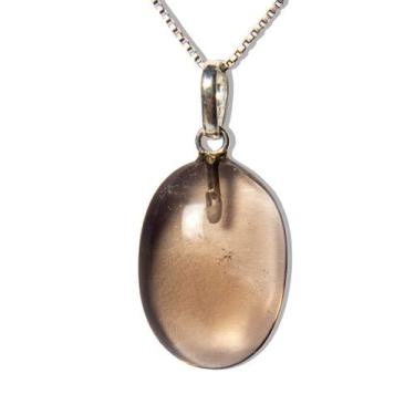 Imagem de Colar Cabochão Oval Pedra Quartzo Fumê 20mm Pino Prata 950 - Cristaisd