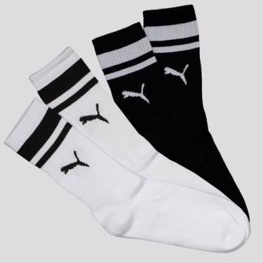 Imagem de Kit de Meias Puma 4 Pares Cano Longo Heritage Preta e Branca, 34-39