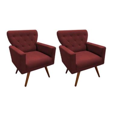 Imagem de Kit 2 Poltronas Decorativa Aurora Suede Marsala Pés Madeira Ms Decor -