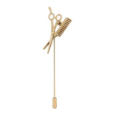 Imagem de A N KINGPiiN Broche de lapela de barbeiro com tesoura e pente, acessórios masculinos, Metal, Sem Pedra Preciosa