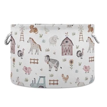 Imagem de Burbuja Cesta Redonda De Armazenamento De Animais De Fazenda Com Alças De Corda De Algodão, Cesto De Roupa Suja Para Cobertores, Brinquedos, Berçário, Decoração De Sala De Estar