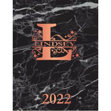 Imagem de Lindsey: 2022. Personalized Name Weekly Planner Diary 2022. Monogram Letter L Notebook Planner. Black Marble & Rose Gold Cover. Datebook Calendar Schedule