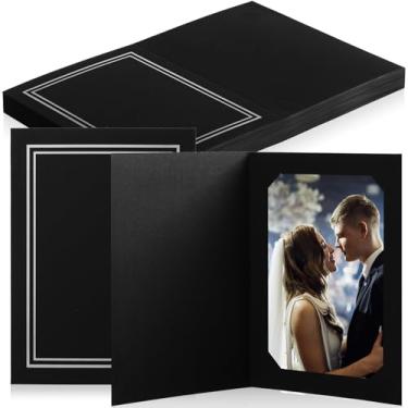 Imagem de Fainne 50 pastas de fotos para fotos de 10 x 15 x 17 cm, porta-notas, cartões de papelão, porta-retrato de papelão, inserções de fotos, cartões para retratos de formatura, casamento (preto, forro
