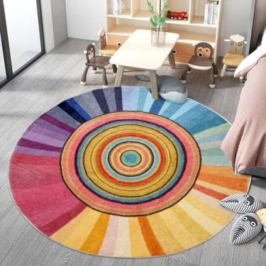 Imagem de Lacomfy Tapete infantil 1,8 m redondo colorido para quarto de meninas tapete de sol círculo tapete de berçário arco-íris moderno abstrato sala de jogos tapete de cabeceira para crianças decoração de