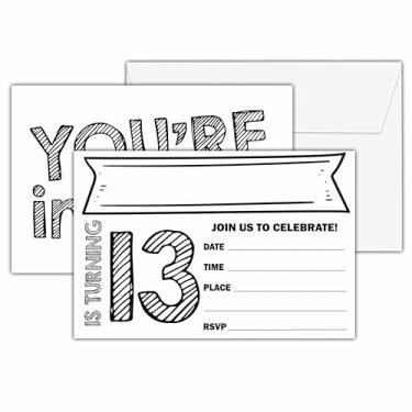 Imagem de seclate Convites de aniversário de 13 anos, 25 cartões de convite frente e verso com 25 envelopes, suprimentos de decoração de festa de aniversário preto e branco - E03