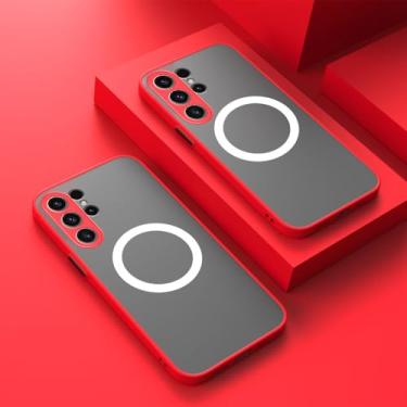 Imagem de Capa protetora antichoque fosca magnética sem fio para Samsung Galaxy S24 Ultra S24Ultra S 24 Plus S24+ 5G capa traseira rígida para PC, vermelha, para S24