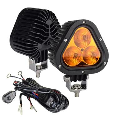 Imagem de Luz LED Offroad de 10 cm Luzes de Direção Triangulares Luzes de Neblina com Chicote de Fiação para Carros, Caminhões, SUV, Motociclo 2 peças (âmbar)