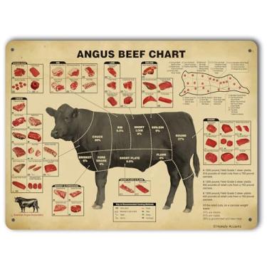 Imagem de Homely Accents Placa de Metal Vintage Angus Beef Butcher Guide - Pôster de Lata de Cozinha, Tabela de Cortes de Carne de Fazenda Rústica, Arte de Parede Culinária Moderna para Chef 16X12 Polegadas