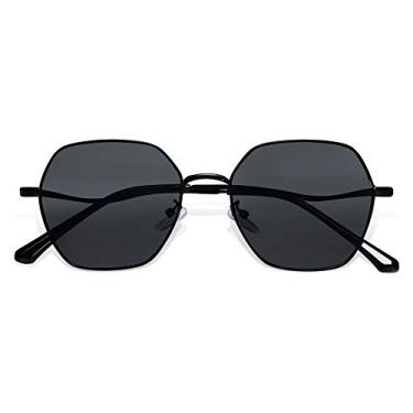 Imagem de SOJOS Óculos de sol retrô hexagonais quadrados polarizados para mulheres e homens, vintage, hexagonal, polígono SJ1101, Preto/cinza, Middle