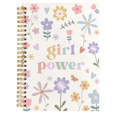 Imagem de BearCake Cadernos fofos femininos Girl Power, presentes de empoderamento feminino, caderno floral, caderno estético pastel dinamarquês, caderno espiral de capa dura, 14 x 20 cm