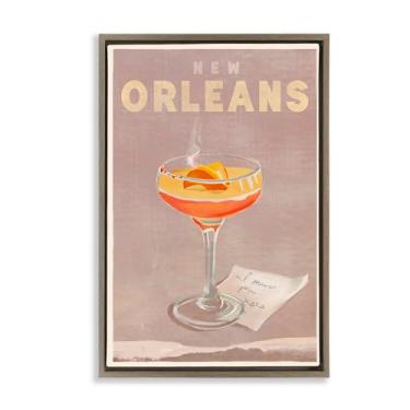 Imagem de Stupell Industries New Orleans Cocktail Framed Floater Canvas Wall Art Design by The Whiskey Ginger, moldura flutuante marrom, 53 x 78 cm