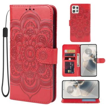 Imagem de Bohefo Capa para Motorola Edge 50 Pro, capa carteira Motorola Edge 50, capa de couro mandala, flip com suporte para cartão de crédito, capa para celular para Motorola Edge 50 Pro 5G vermelha