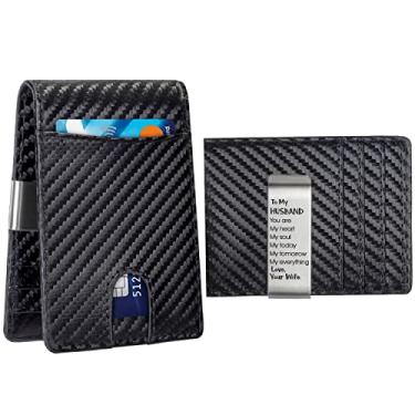 Imagem de Carteira fina personalizada de fibra de carbono para homens RFID personalizada com clipe de dinheiro de alumínio porta-cartões minimalista presentes gravados para homens padrinhos padrinhos padrinhos