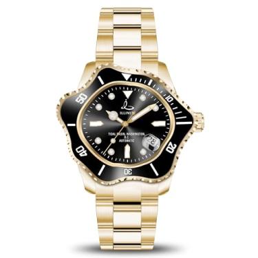 Imagem de ILLIMITE Relógio automático assimétrico masculino com corda automática, japonês, Miyota 8215, movimento luminoso, impermeável, aço inoxidável, bacia maré, Preto, Exclusivo