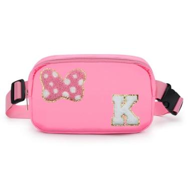 Imagem de Pochete com laço com letra inicial de chenille, bolsa tiracolo impermeável para parque, presentes de aniversário de Natal para adolescentes, meninas, mulheres, crianças, adultos, linda bolsa de cinto