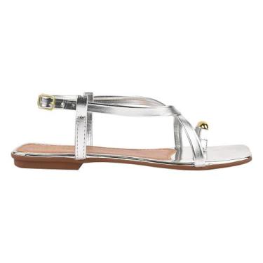 Imagem de Sandália Rasteira Feminina de Fivela Pedrarias Strass Colorido Confort