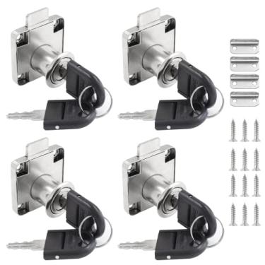 Imagem de Unlorspy 4 peças de fechadura cilíndrica para gaveta de armário, fechadura de gaveta com chaves (diâmetro de abertura 1,9 cm/19 mm), trava de ferragens para móveis para gaveta armário armário