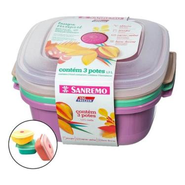 Imagem de Conjunto 3 Potes Plásticos Quadrado 1,3l Vac Freezer Sanremo