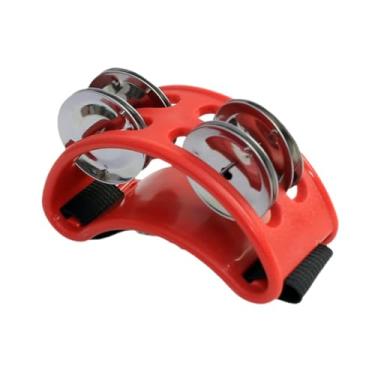 Imagem de Esquirla Pé pandeiro sapato pandeiros shaker meia lua pandeiro portátil pé sino tambor guitarra tocando 4 sinos pandeiro, Vermelho