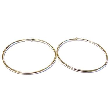 Imagem de Brincos de argola com clipe banhado a ouro ou prata 80 mm argola simples fina
