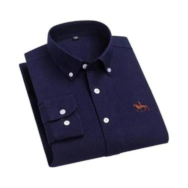 Imagem de Camisa Masculina Oxford de Algodão Bordada - Manga Longa - Tamanhos Gr