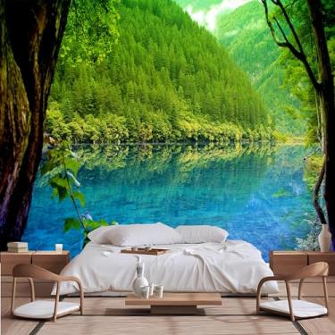 Imagem de Lcythiazole Floresta verde, lago azul, paisagem de verão, foto HD grande para sala de estar, quarto, sala de jantar, escritório, mural de papel de parede personalizável