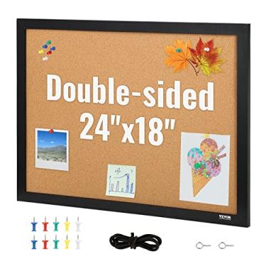 Imagem de VEVOR Quadro de cortiça, 61 x 45 cm, quadro de avisos dupla face com moldura de adesivo MDF, quadro de visão inclui 10 alfinetes, para exibição e decoração no escritório, casa e escola