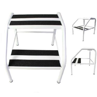 Imagem de Escada com 2 Degraus Antiderrapante de Aço Branca Escadinha para Idoso