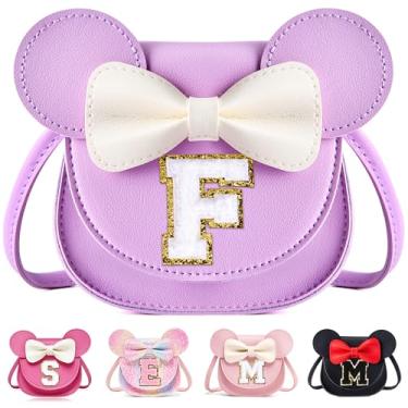 Imagem de ONECOCOA Presentes de aniversário para meninas, bolsa infantil, carteira para meninas, presente de aniversário transversal para meninas de 3, 4, 5, 6 e 7 anos, Inicial roxo-branco, F