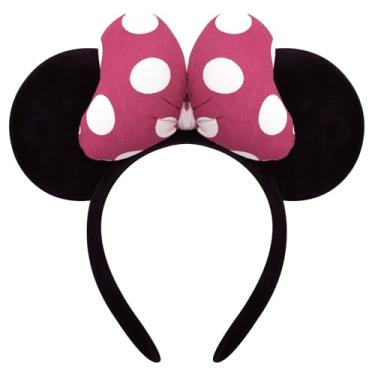 Imagem de ODOCARE Tiara de orelhas de rato feita à mão para mulheres e senhoras, laço de bolinhas, acessórios de fantasia Minnie Ears, Pontos rosa escuro e branco, tamanho �nico