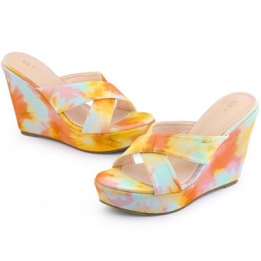 Imagem de Allegra K Sandália de salto plataforma feminina sem cadarço com tira tingida, Laranja, 37