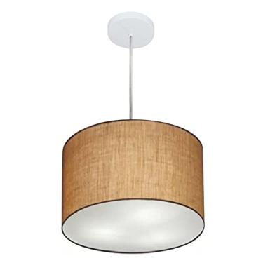 Imagem de Lustre Pendente Cilíndrico Cúpula Tecido 35x25 cm, Vivare Iluminação, Pendente4211 LP, Palha, Pequeno