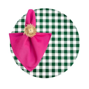 Imagem de Kit Sousplat Suplá Completo Mesa Posta com Guardanapos e Pg Decorativo 6 Lugares (XADREZ VERDE BANDEIRA - GUARDANAPO PINK - PG CHAPEU DE PALHA)