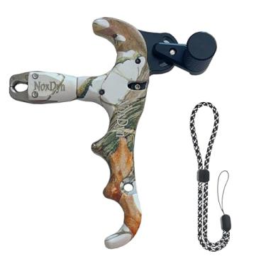 Imagem de NoxDyn Liberação de arco camuflado com corda de laço D, liberação de arco composto para tiro com arco e flecha, liberação de polegar rotativa de 360° para acessórios de tiro com arco