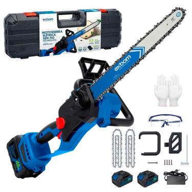 Imagem de Motossera Elétrica Portátil Brushless sem Fio 12 Polegadas 2x Baterias de lítio 20000mAh  48V com Lubrificação Automática e Freio de Segurança