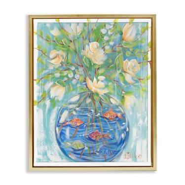 Imagem de Stupell Industries Design de arte de parede em tela emoldurada de buquê de aquário flutuante dourado por Estelle Grengs, 25 x 31