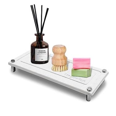 Imagem de Magicalfun Bandeja de secagem de pedra para pia de banheiro e balcão de cozinha, bandeja de pia de pedra de secagem rápida com proteção para pés de aço inoxidável para casa moderna (branca)