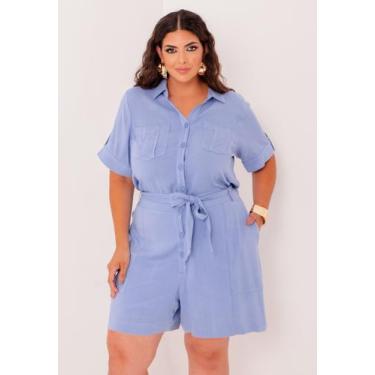 Imagem de Macaquinho Plus Size com Faixa e Bolsos - Predilects Plus, Azul, 44