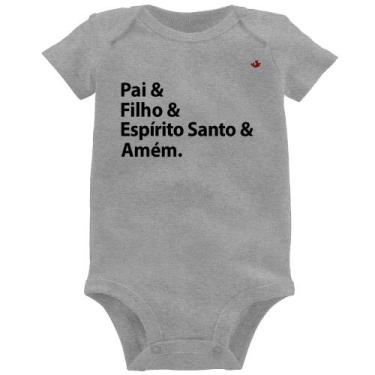Imagem de Body Bebê Pai, Filho, Espírito Santo, Amém - Foca na Moda, Cinza, GG